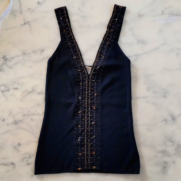 NWT. Knit bustier corset with handmade embroidery beaded sparkling front & strap - Picture 3 of 5